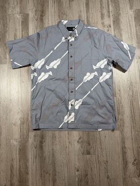 Sig Zane Designs E Ola Koa Button Down Aloha Shirt Large L Gray White Hawaii